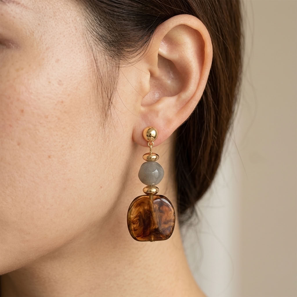 Ivy Brown Marbled Drop Earrings