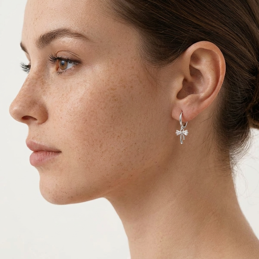 Crystal Bow Silver Earrings