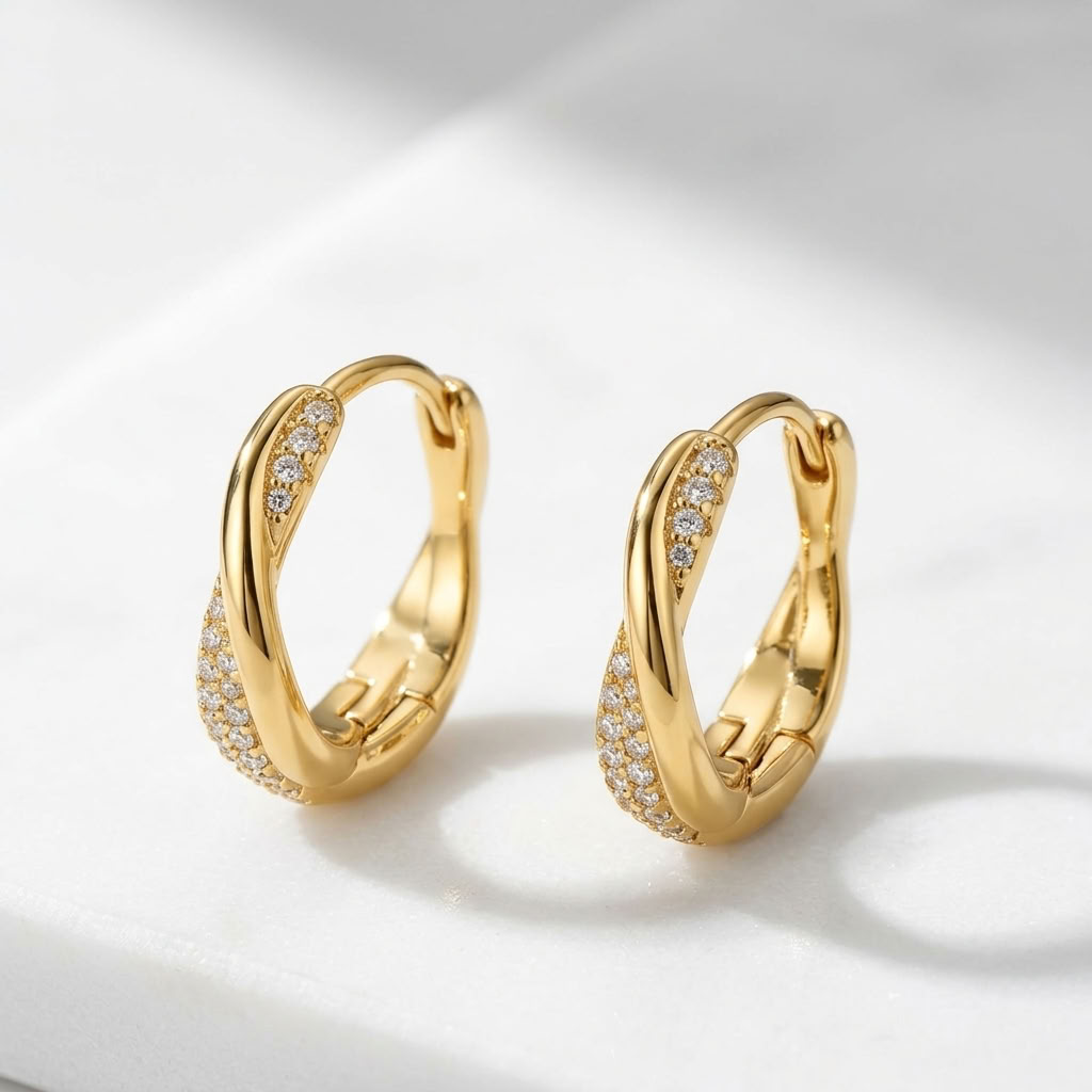 Gold Braided Pavé Hoops