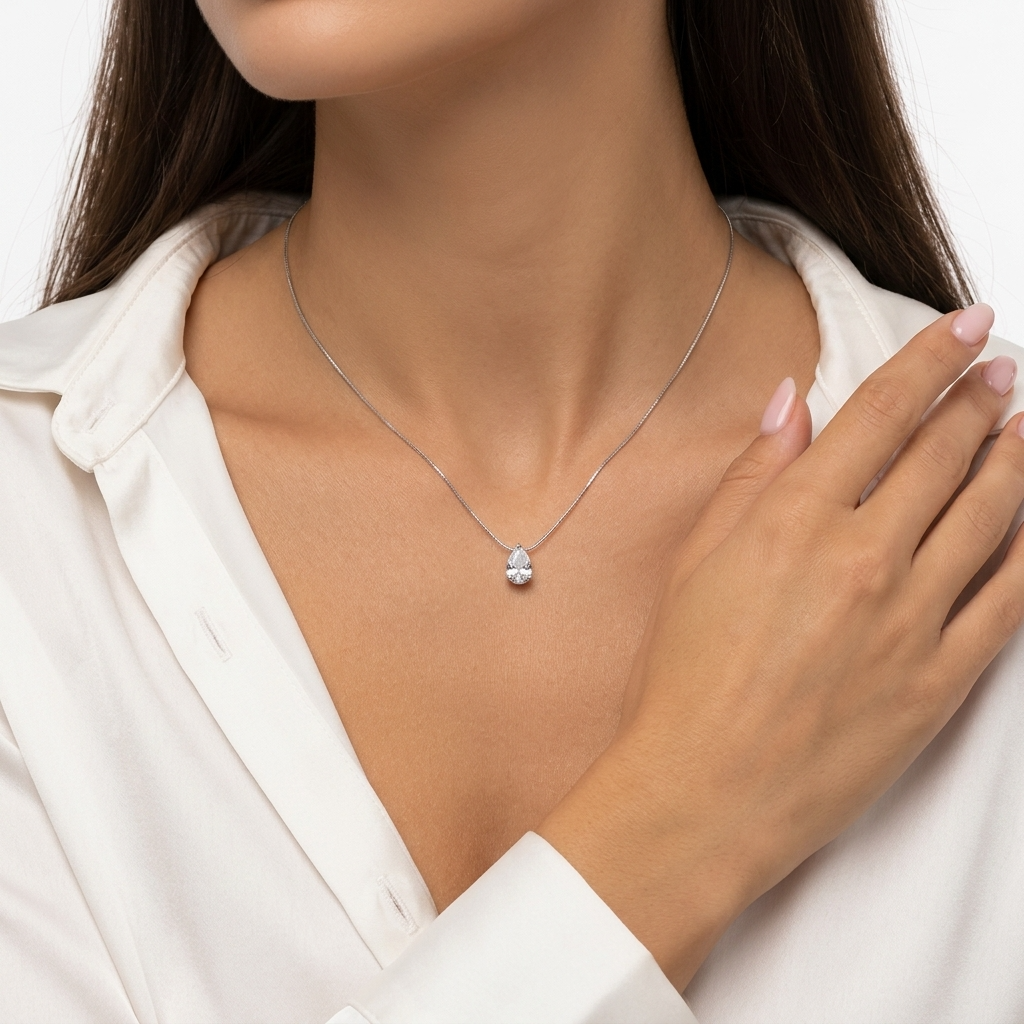 Vivienne Pear Drop Silver Necklace