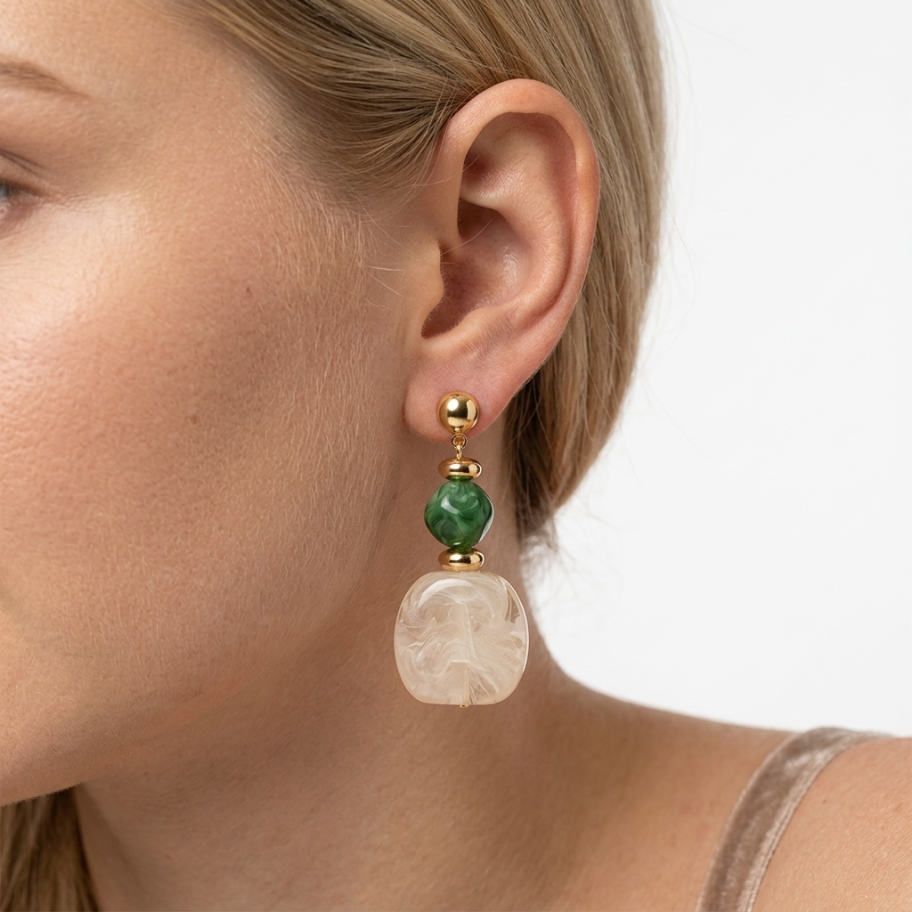 Ivy White Marbled Drop Earrings