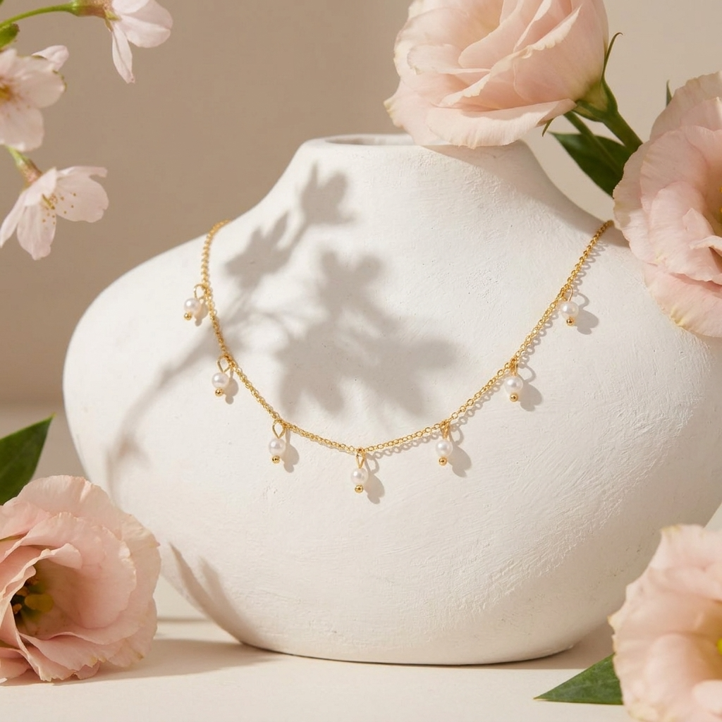 Lily Gold Pearl Necklace
