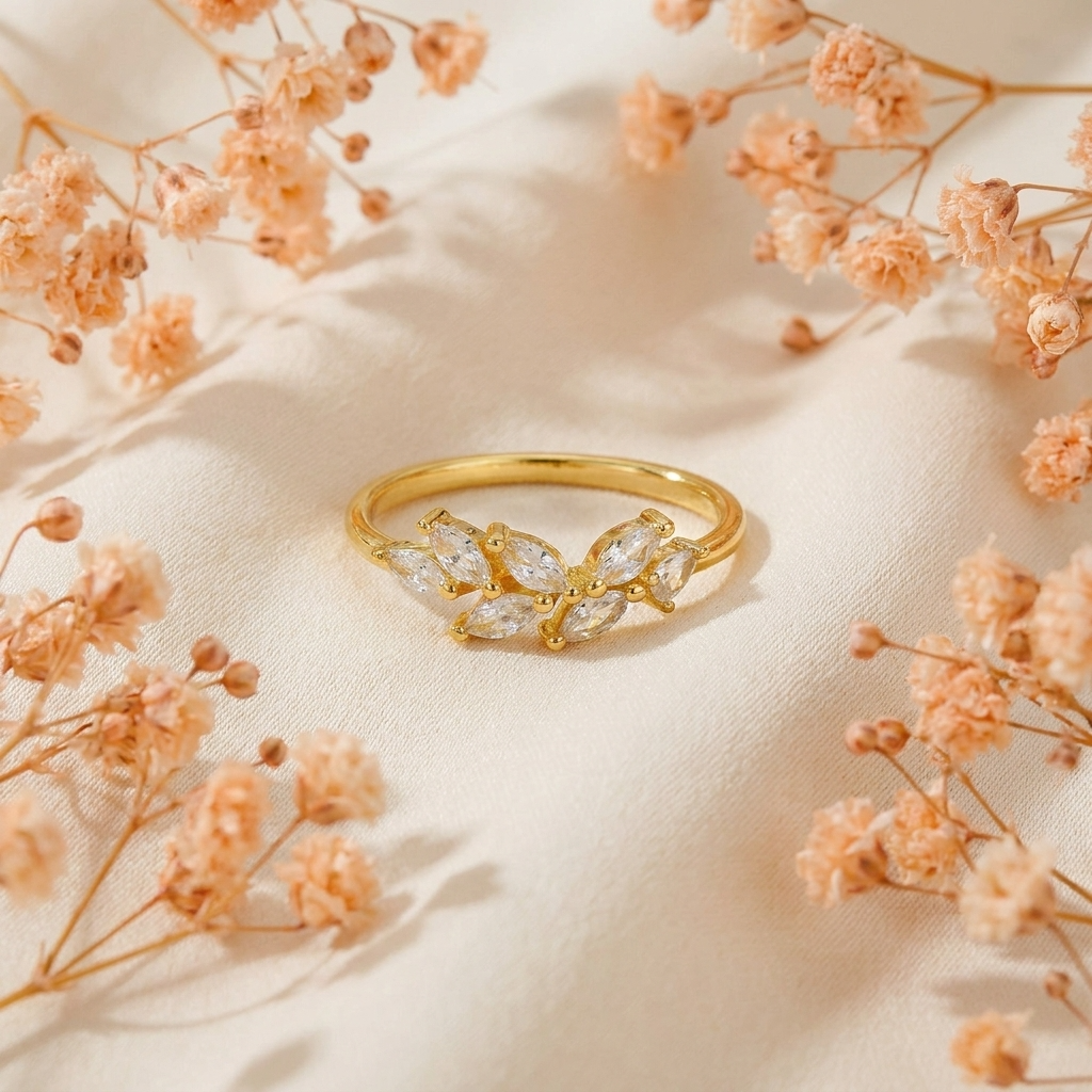 Delia Crystal Leaf Ring