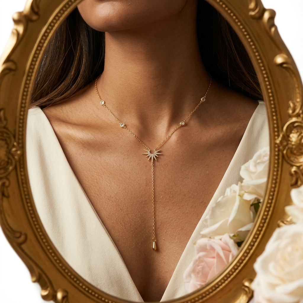 Nova Starburst Lariat Gold Necklace