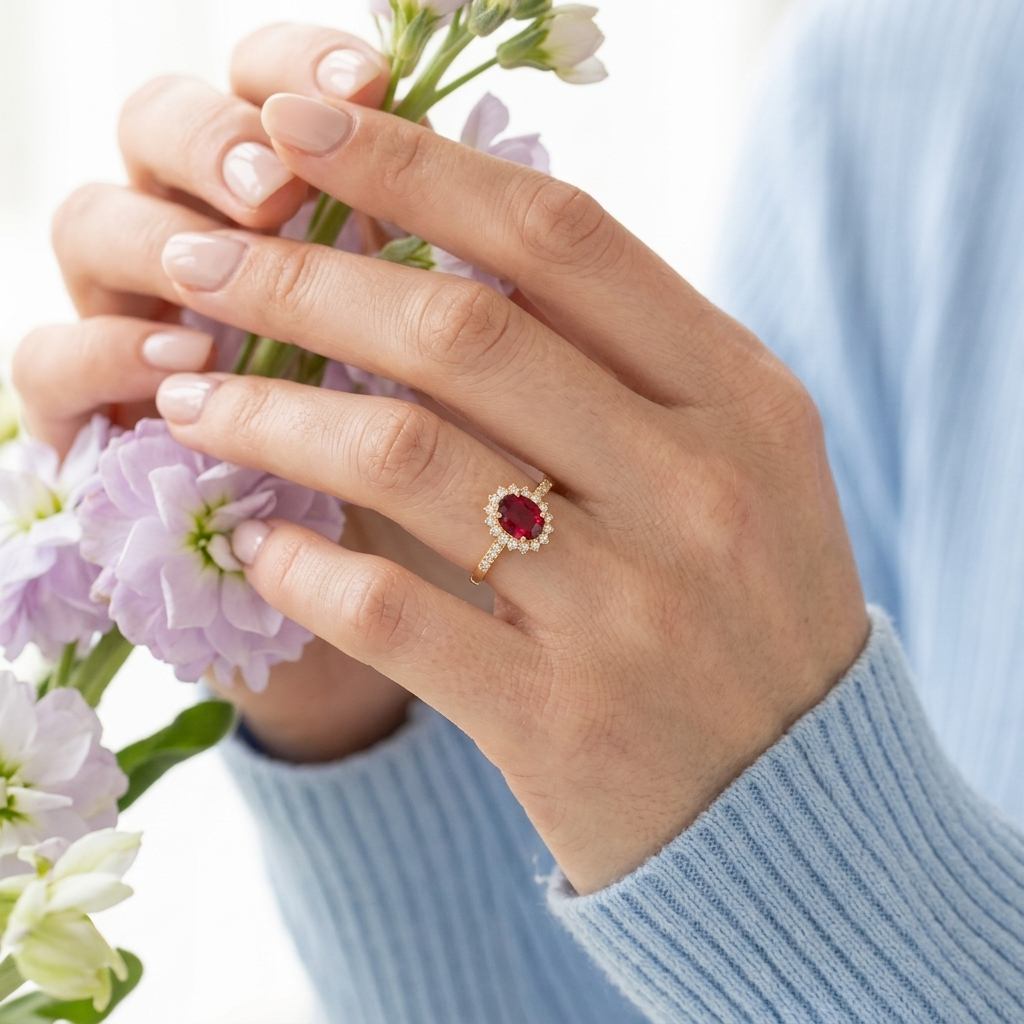 Vintage Ruby Halo Ring