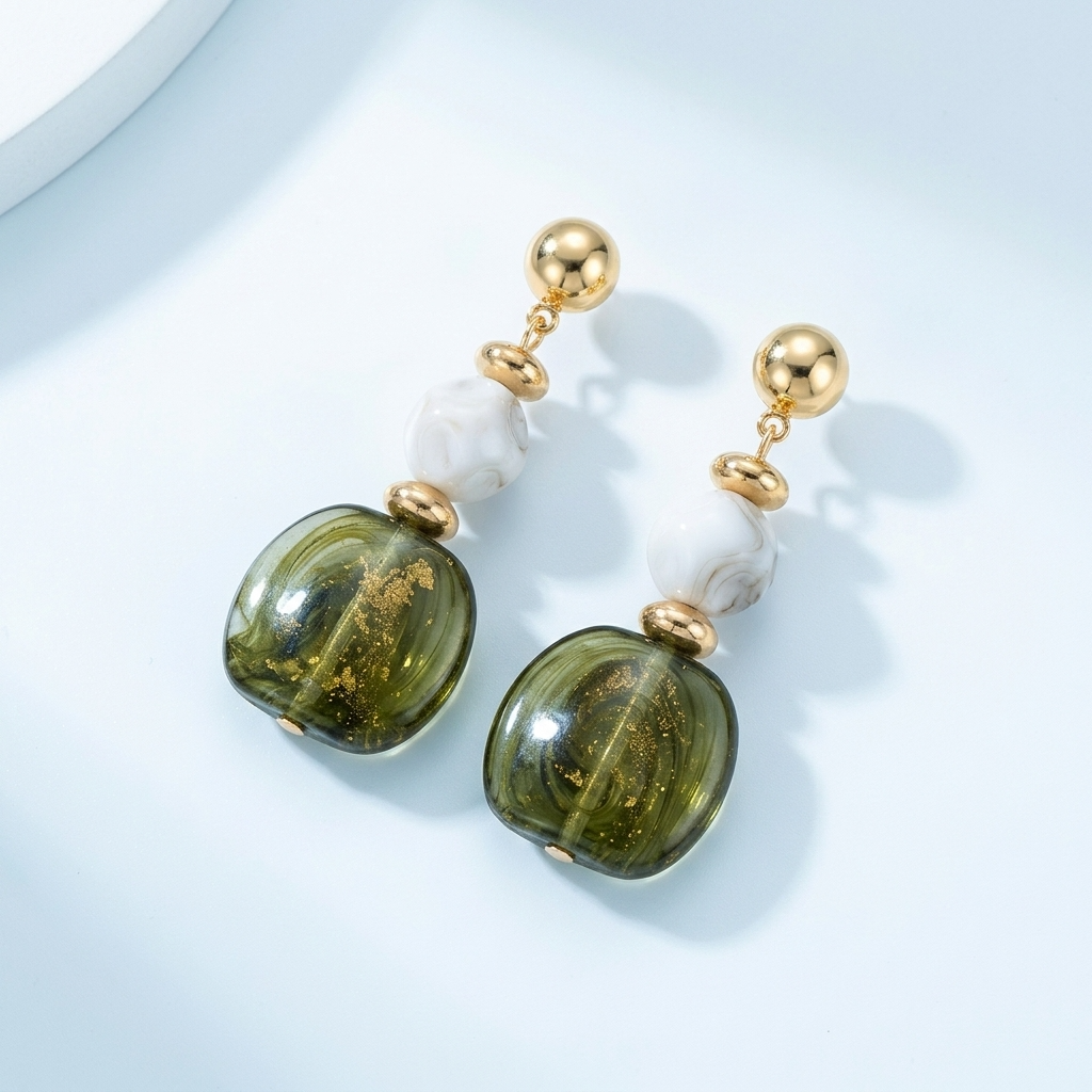 Ivy Green Marbled Drop Earrings