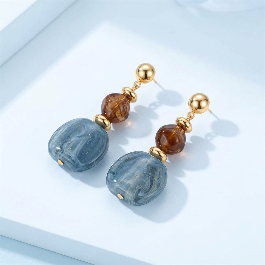 Ivy Blue Marbled Drop Earrings