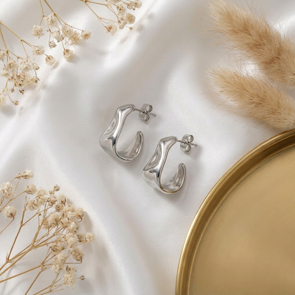 Chloe Silver Wavy Hoops
