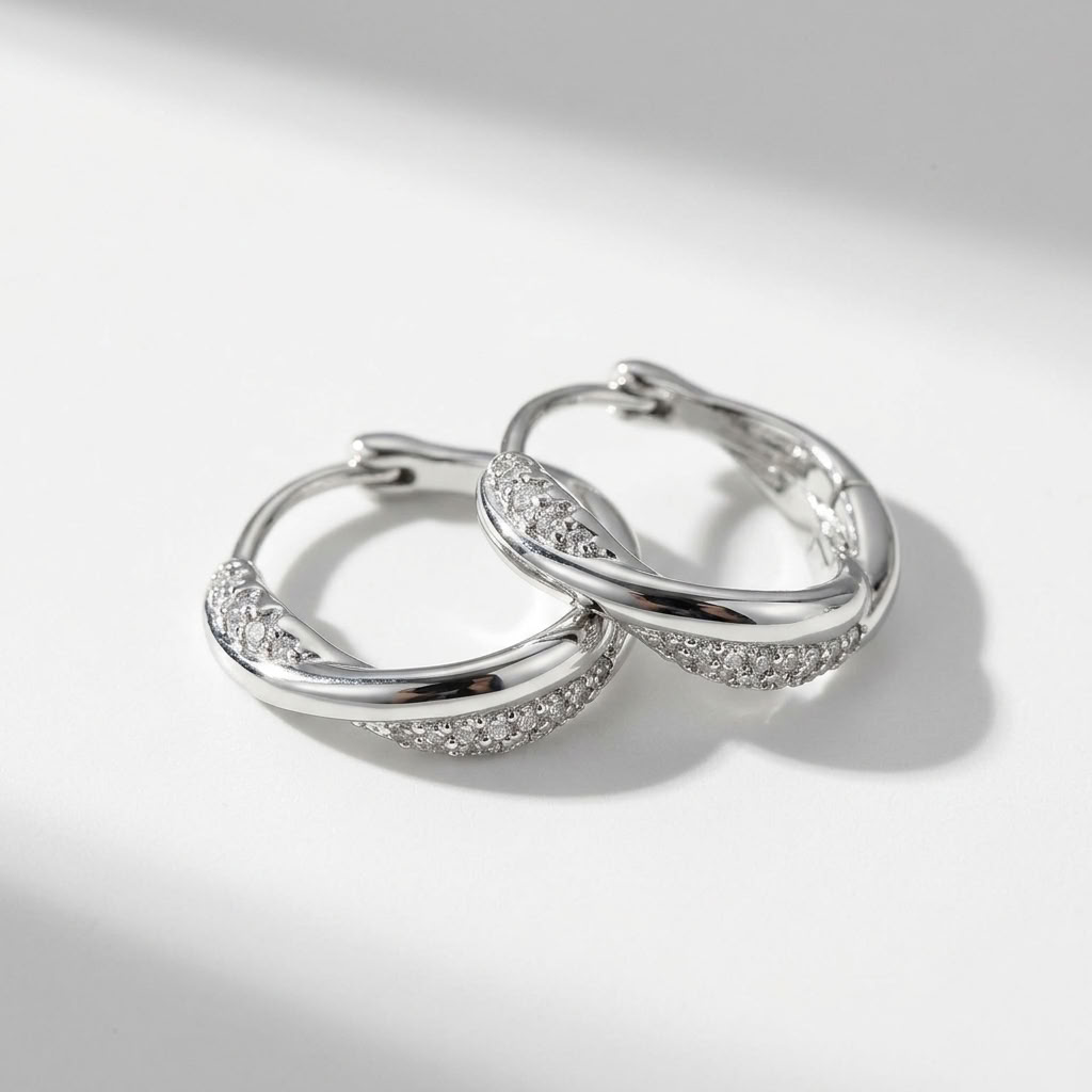 Silver Braided Pavé Hoops