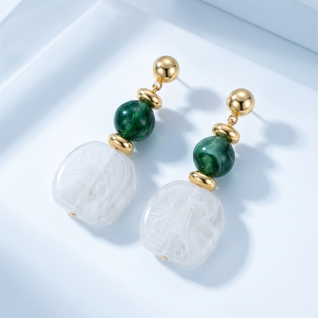 Ivy White Marbled Drop Earrings