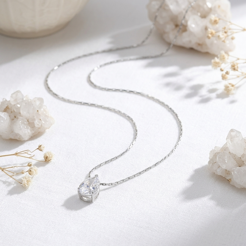 Vivienne Pear Drop Silver Necklace