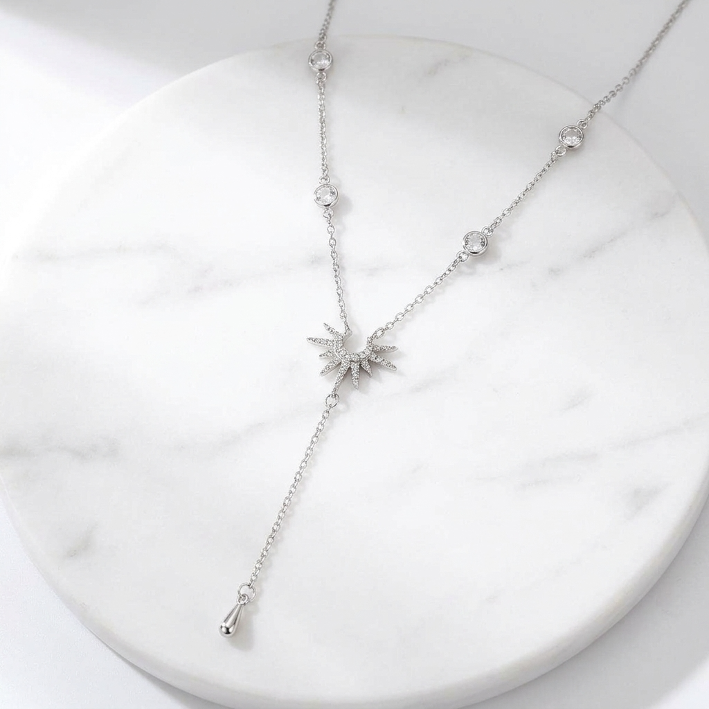 Nova Starburst Lariat Silver Necklace