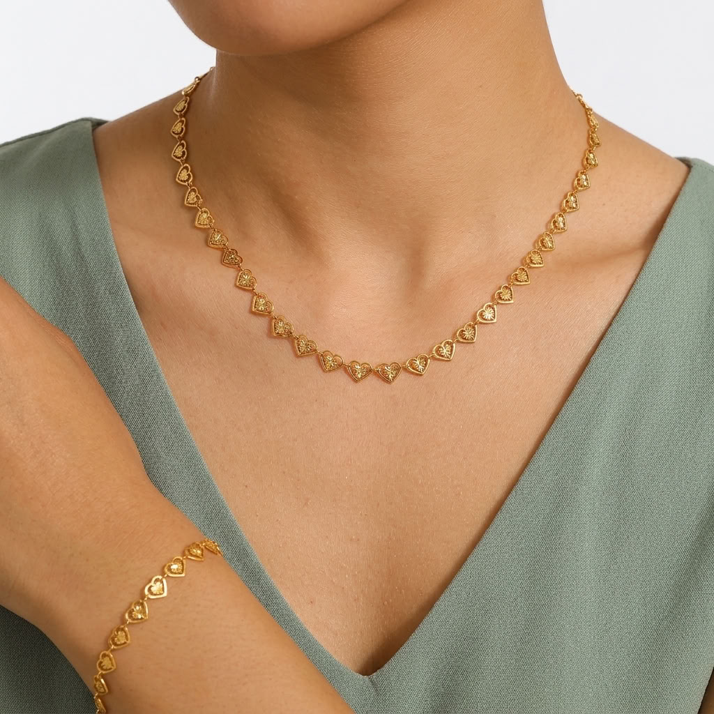 Cora Gold Heart Jewelry Set