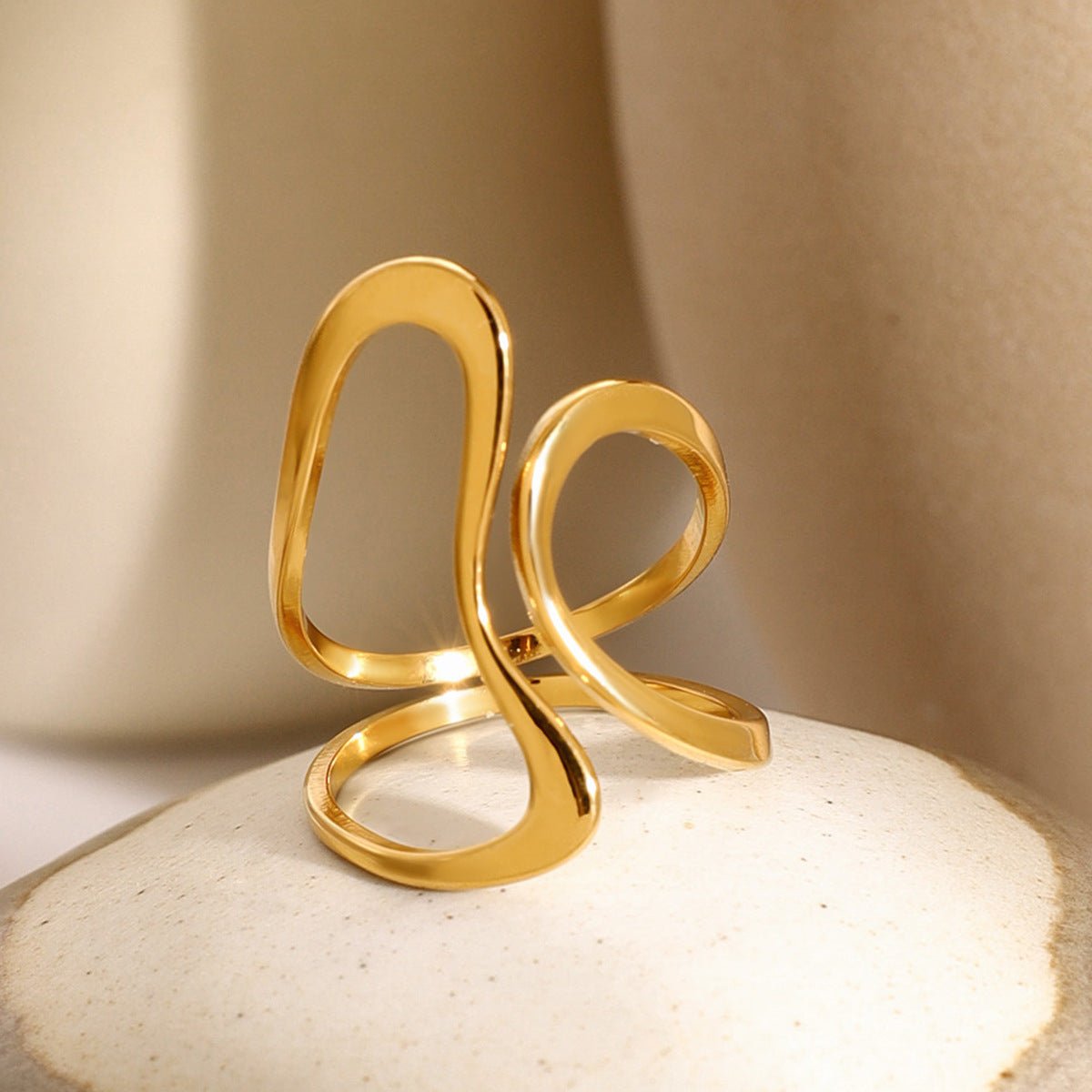 Elina Textured Gold Ring - Gold - 2
