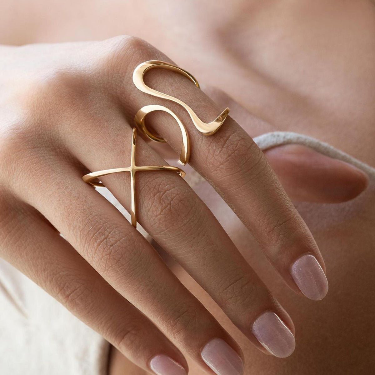 Elina Textured Gold Ring - Gold - 1