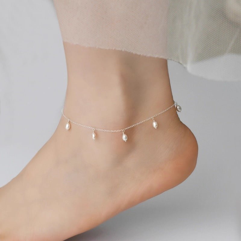 Estelle Pearl Drops Anklet - Anklet - White - 2