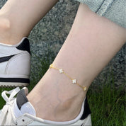 Evelina Crystal Clover Anklet - Anklet - Gold - Crystal - 4
