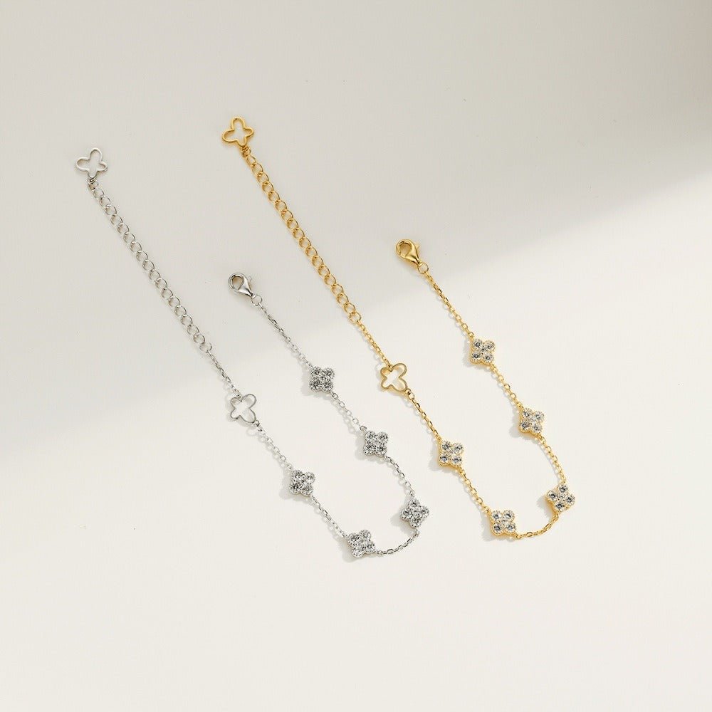 Evelina Crystal Clover Anklet - Anklet - Silver - Emerland - 9