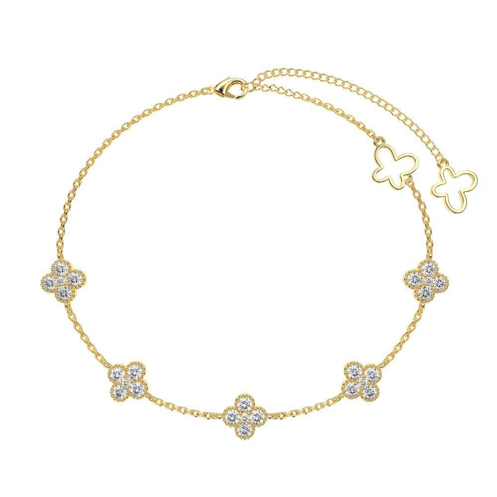 Evelina Crystal Clover Anklet - Anklet - Silver - Emerland - 7