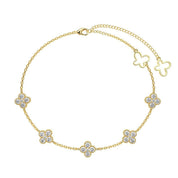 Evelina Crystal Clover Anklet - Anklet - Silver - Emerland - 7