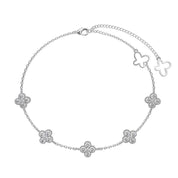 Evelina Crystal Clover Anklet - Anklet - Silver - Crystal - 10