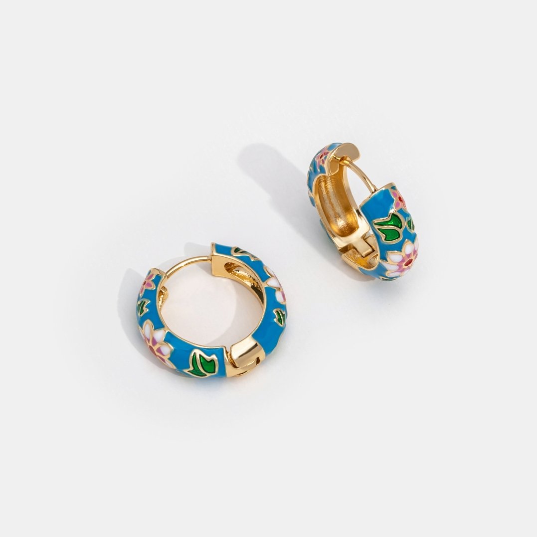 Floral Gold Statement Hoops - Earrings - 4