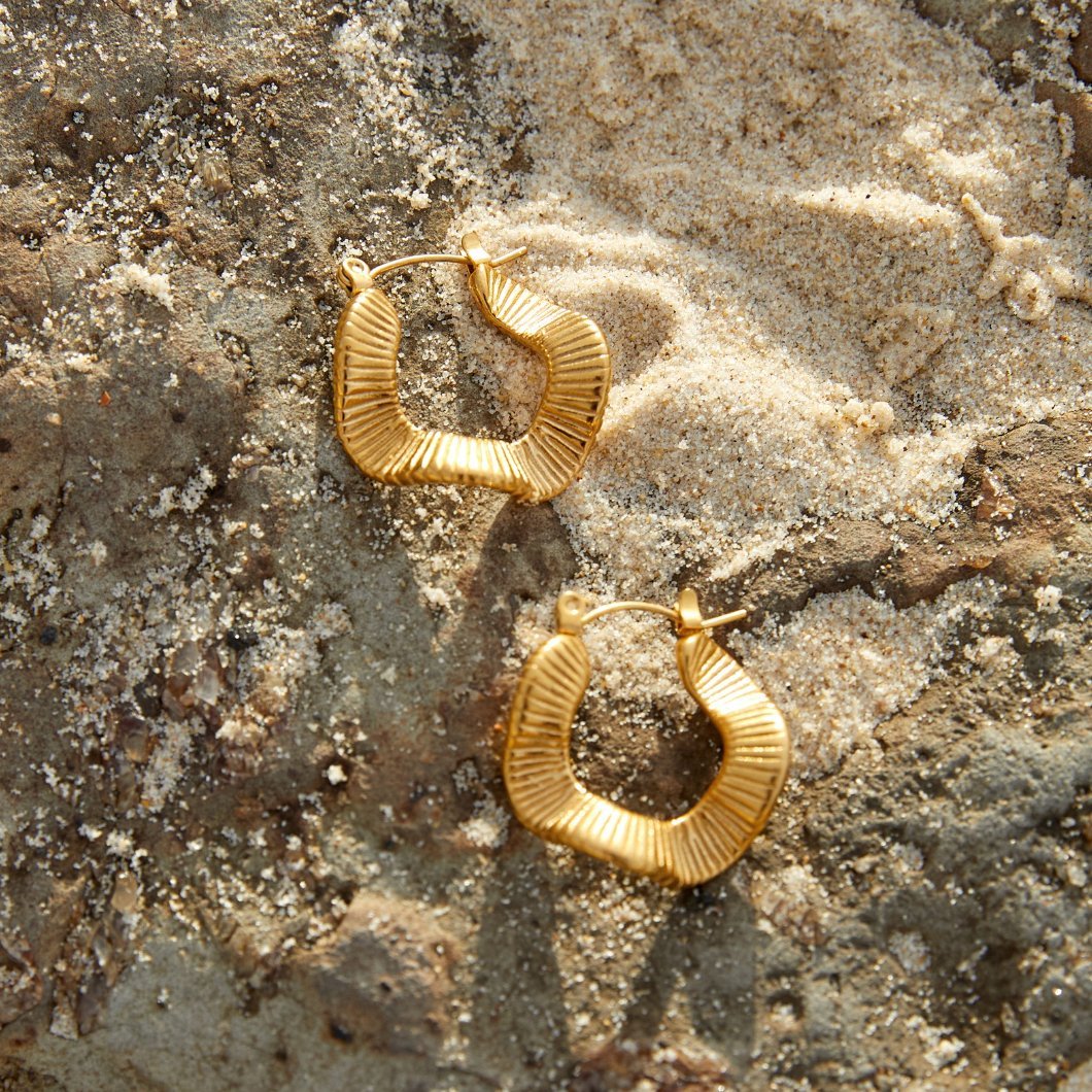 Geometric Wave Gold Hoop Earrings - My StoreEarrings