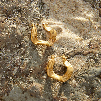 Geometric Wave Gold Hoop Earrings - My StoreEarrings