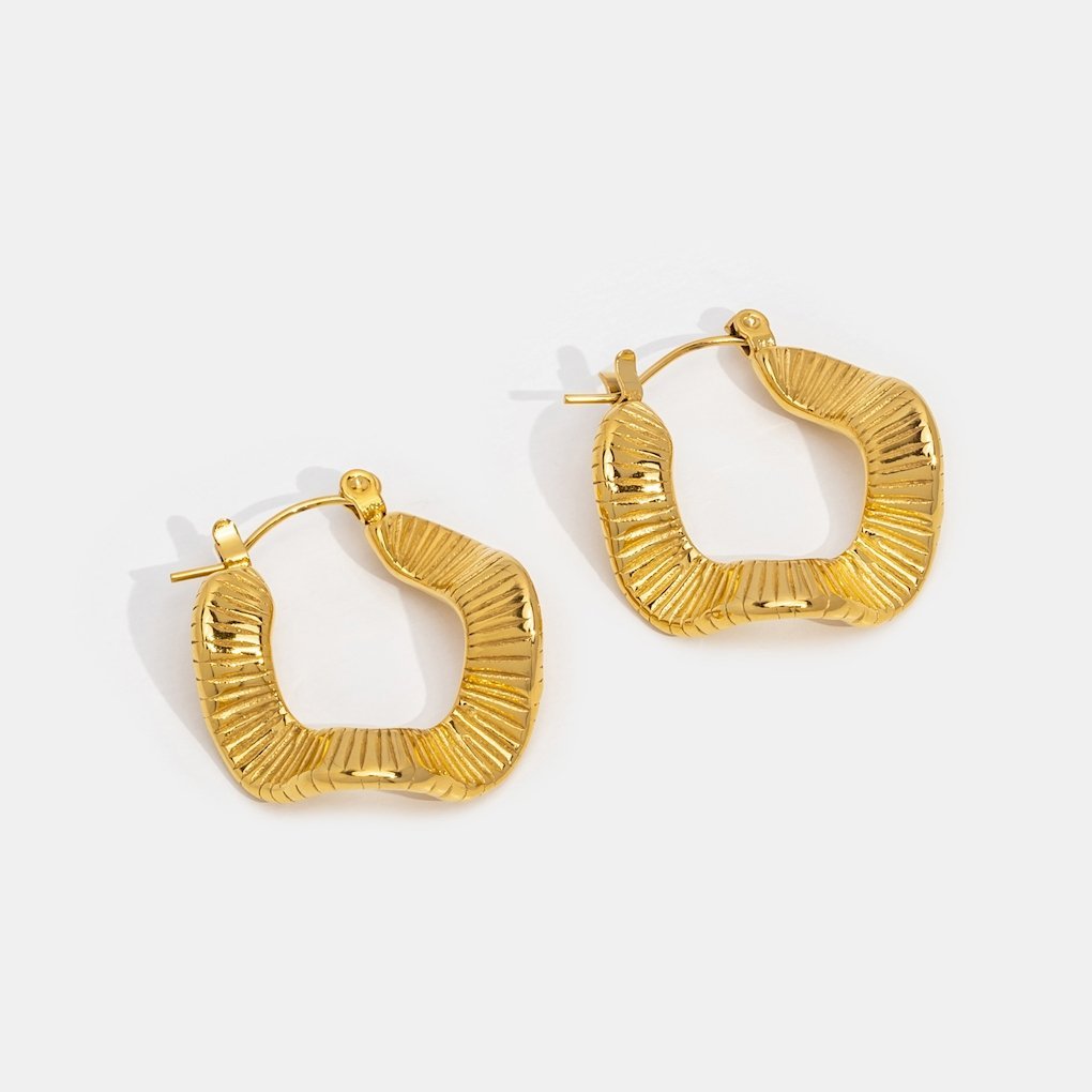 Geometric Wave Gold Hoop Earrings - My StoreEarrings