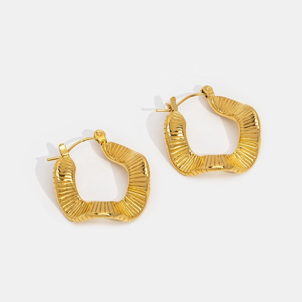 Gold Wave Design Hoops - NAVALLIEarrings
