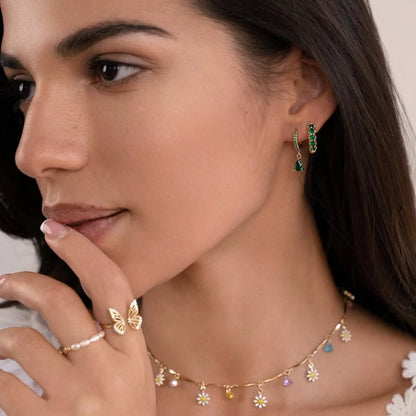 Green Crystal Gold Hoop Earrings - My StoreEarrings