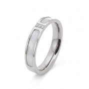 Silver shell ring on white showing the crystal bar