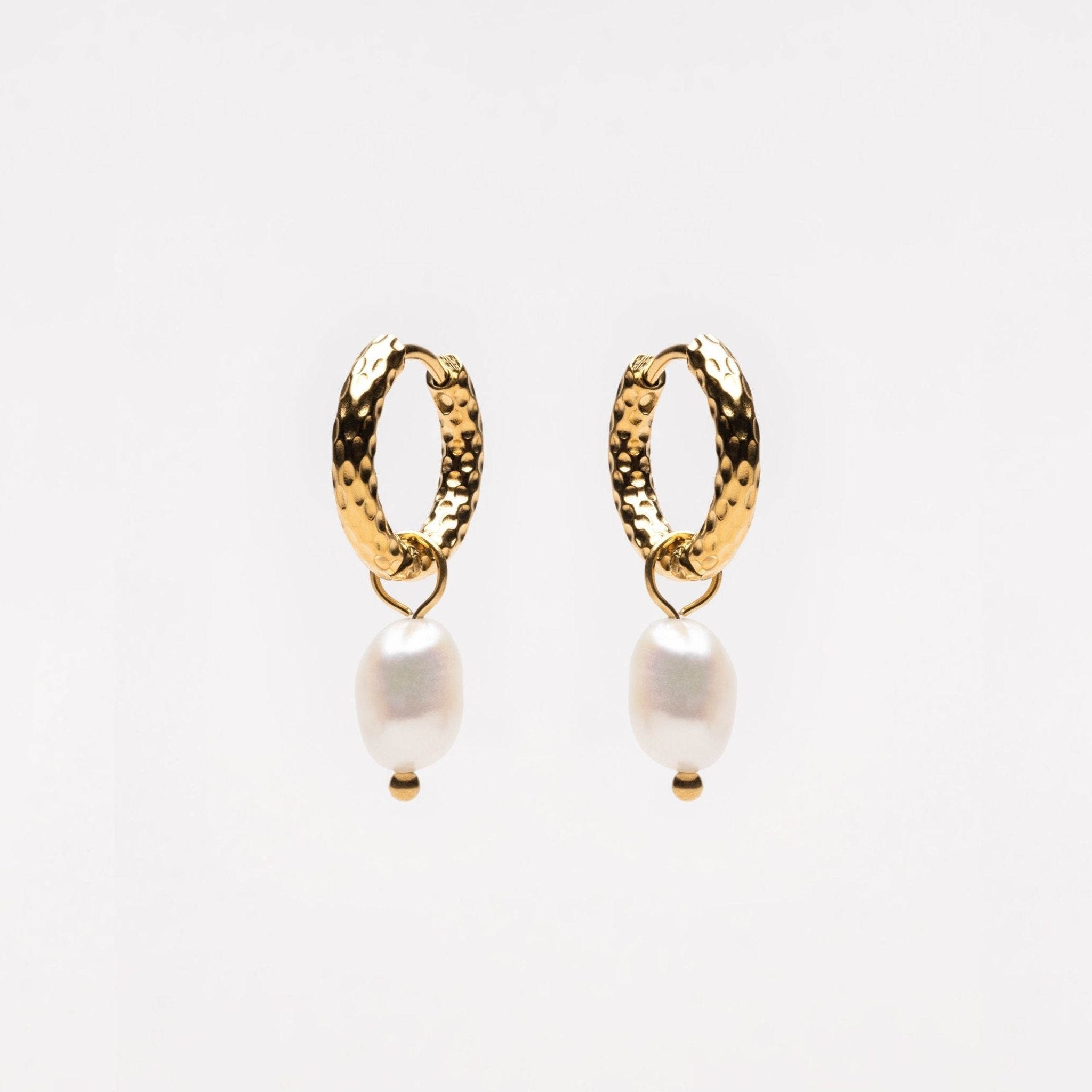 Ines Textured Pearl Hoops - Gold - 2