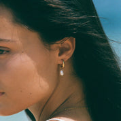 Ines Textured Pearl Hoops - Silver - 6