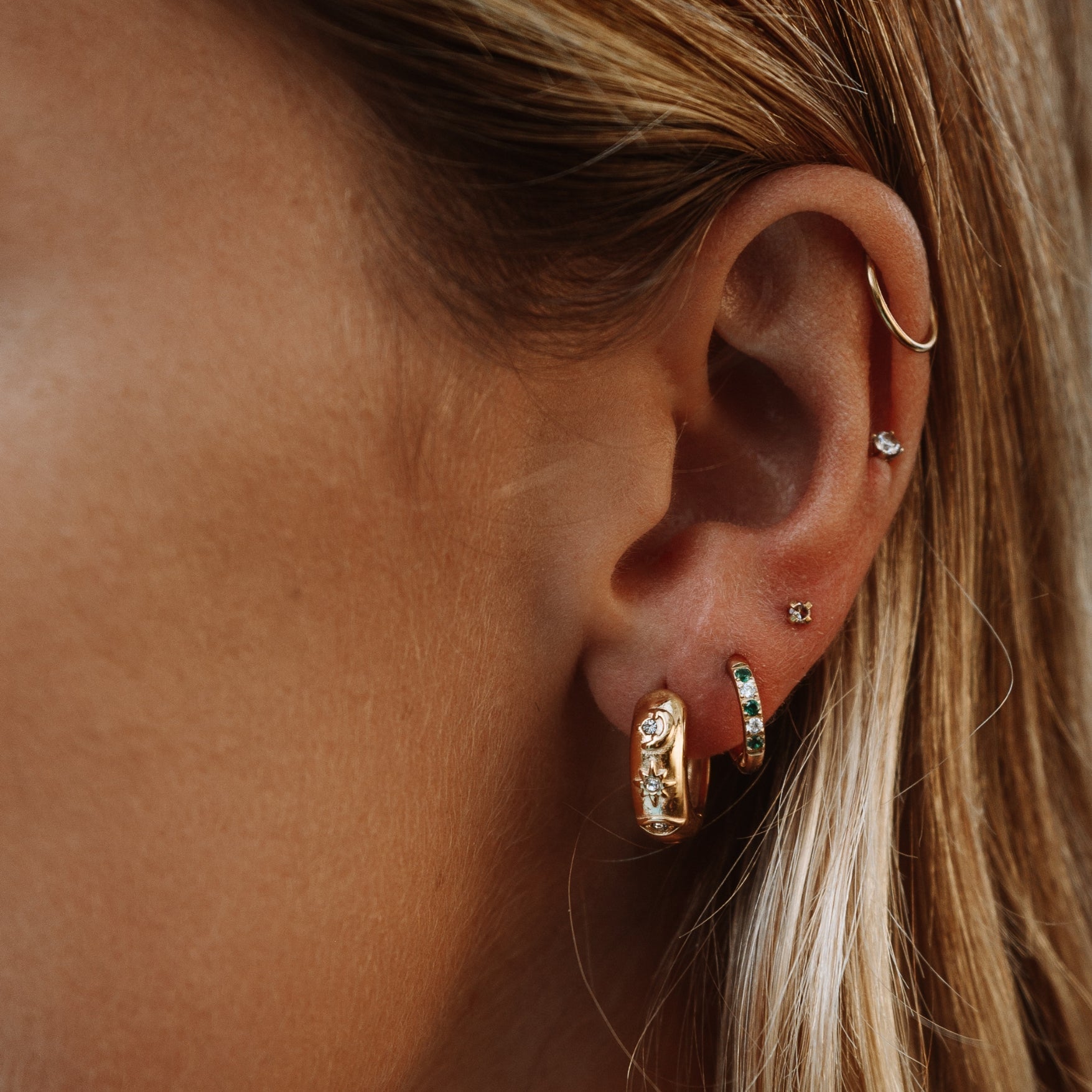 Lyra Crystal Hoops - Gold - 5