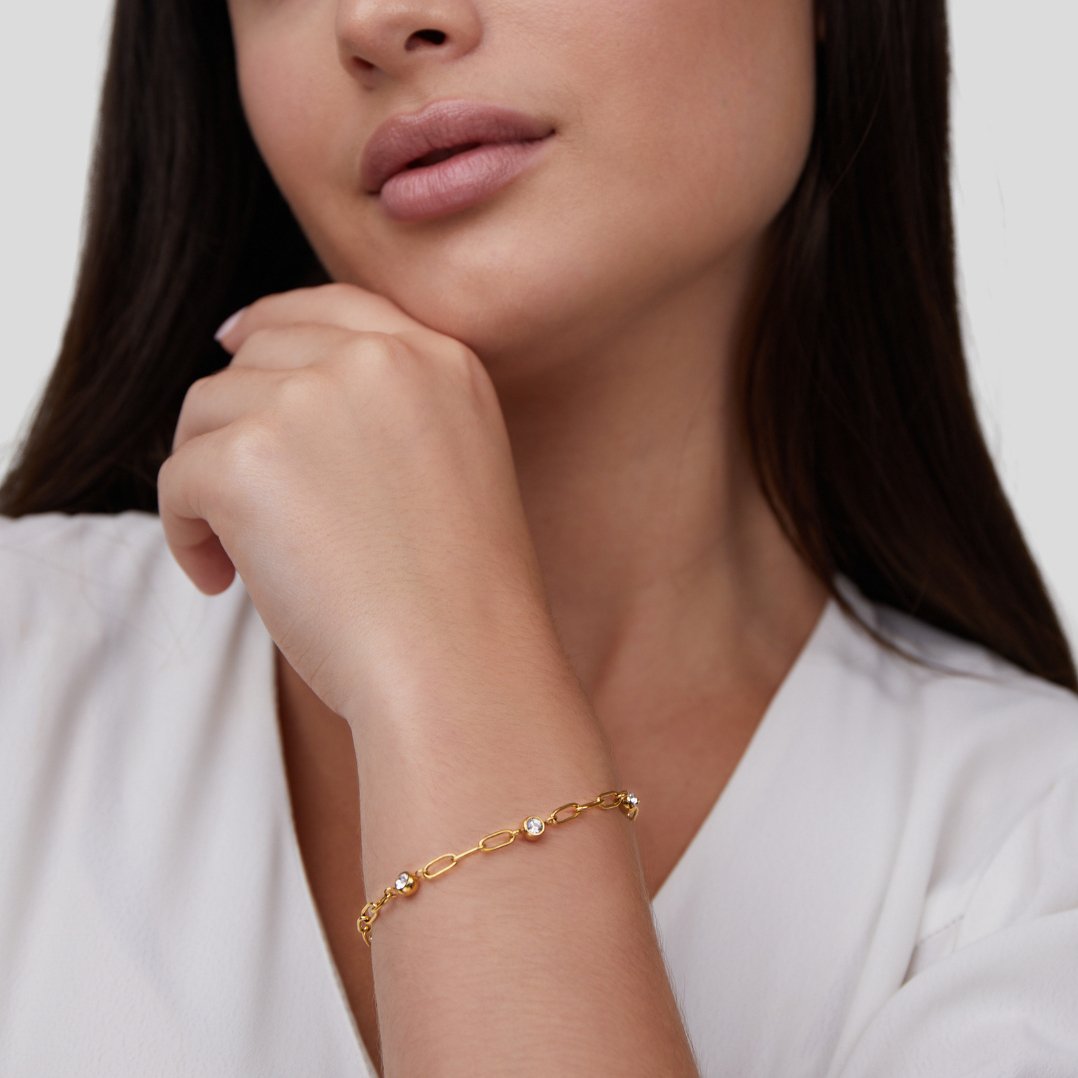 Monica Crystal & Gold Chain Bracelet - My StoreBracelet