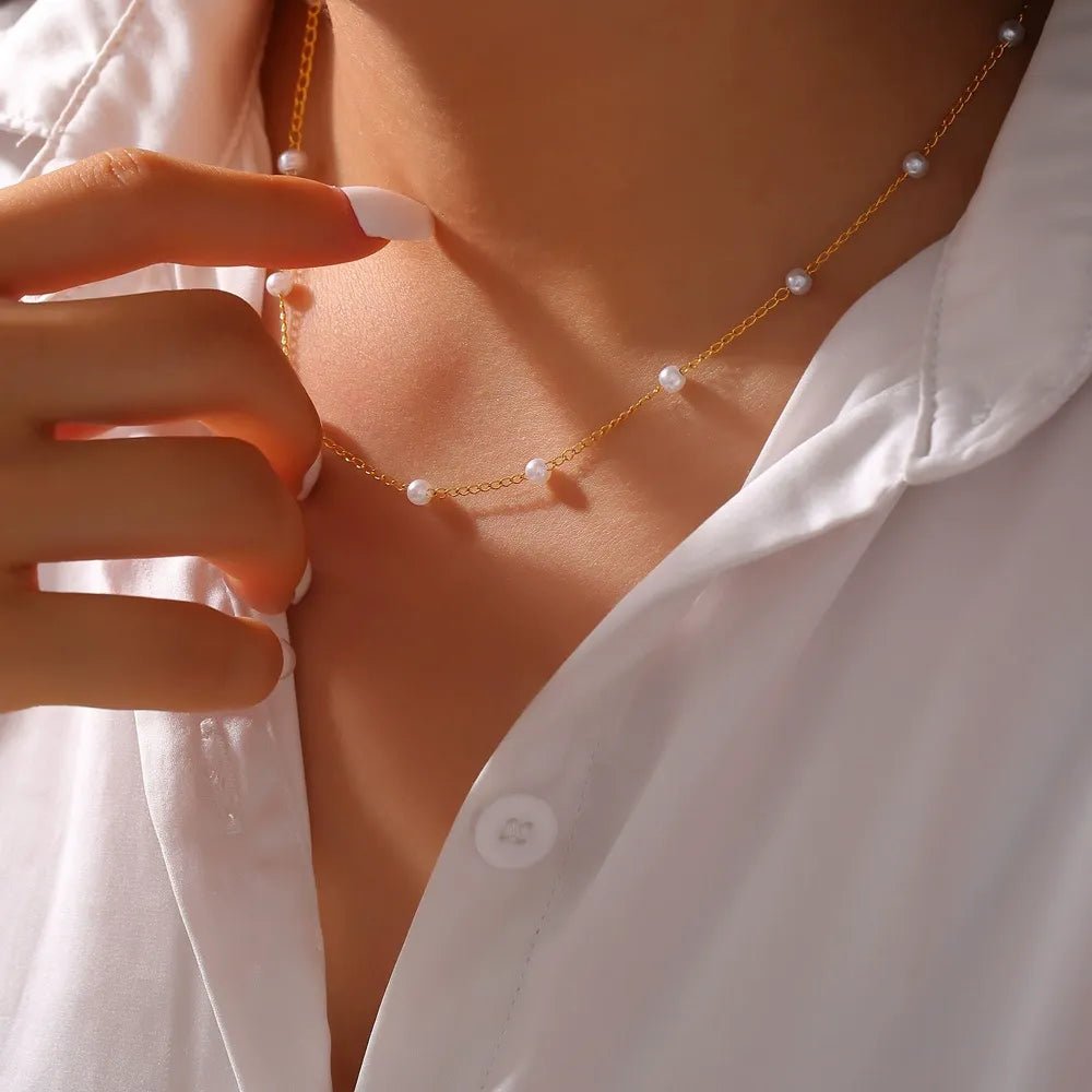 Nina Petite Pearl Necklace - Necklace - Gold - 3