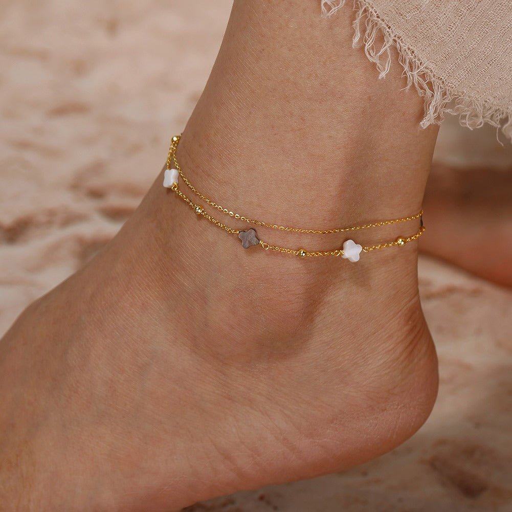 Nina Shell Clover Anklet - Anklets - Silver - 1