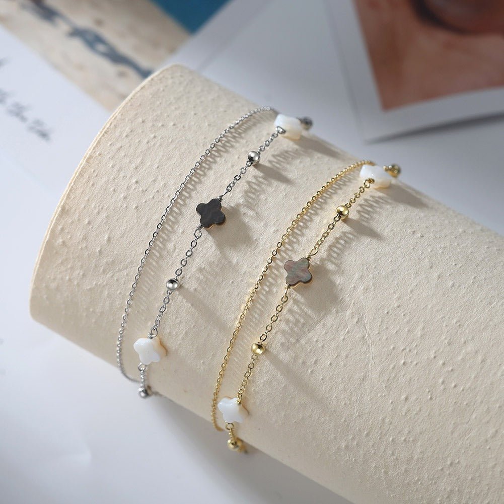 Nina Shell Clover Anklet - Anklets - Silver - 5