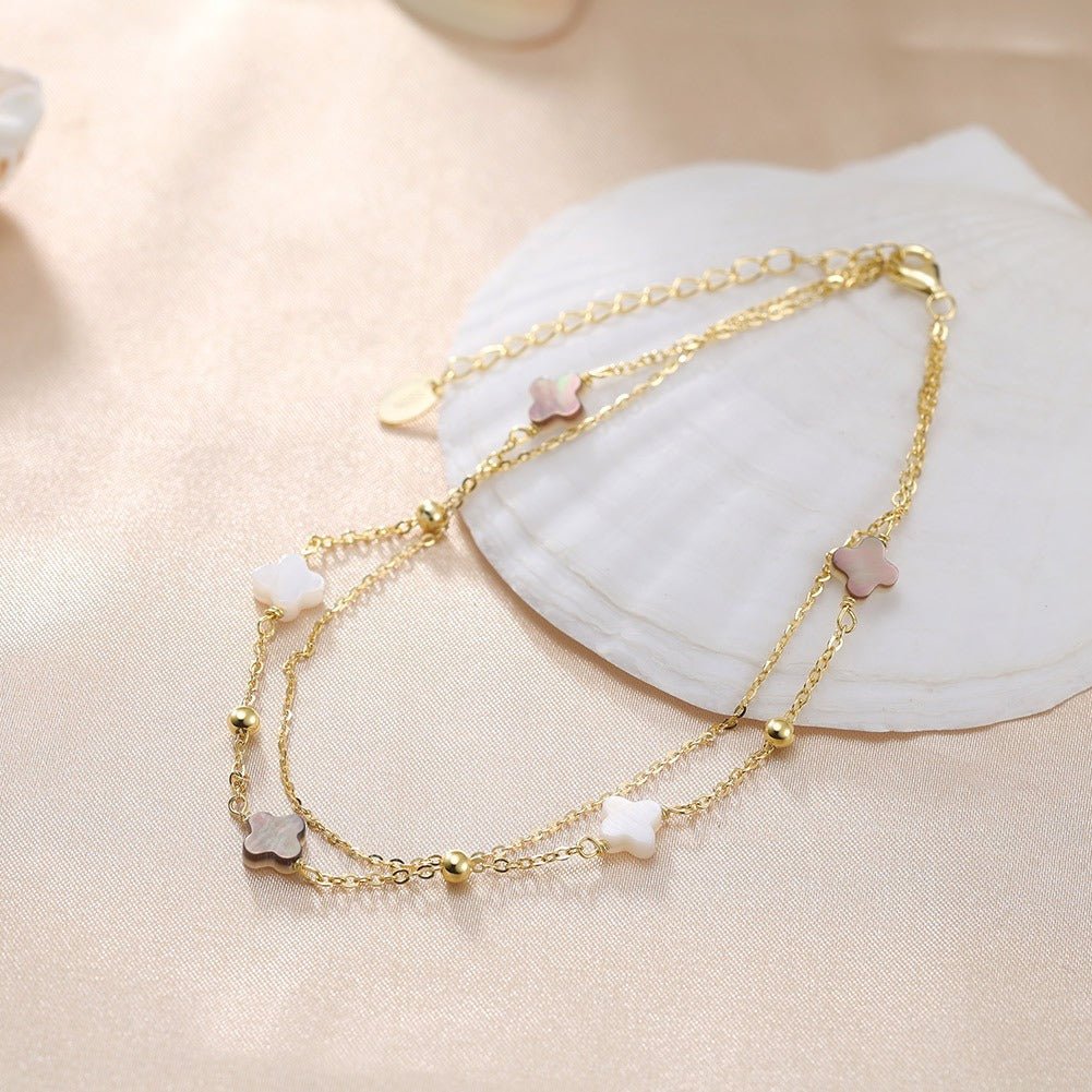 Nina Shell Clover Anklet - Anklets - Silver - 2