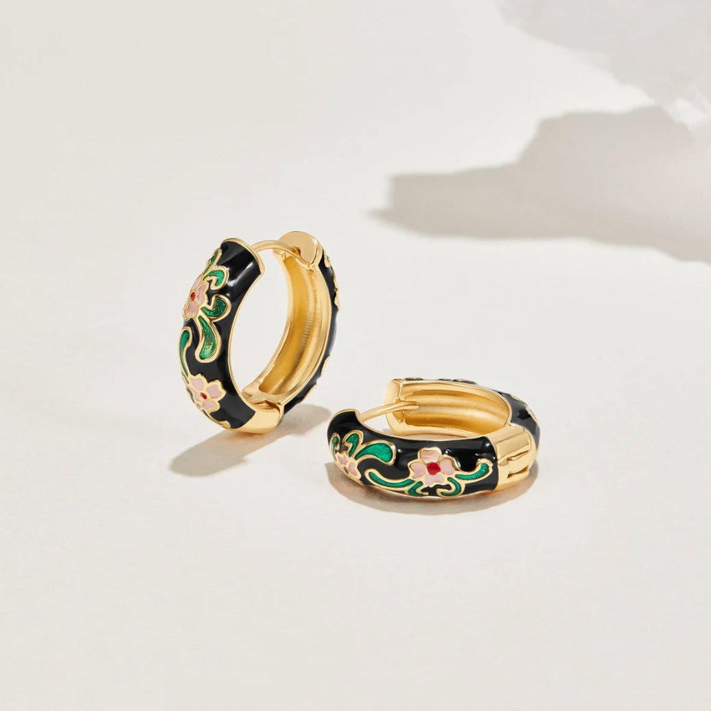 Noir Bloom Gold Hoops - NAVALLIEarrings