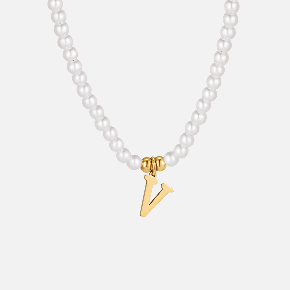 Nova Letter Pearl Necklace - Necklace - Letter V - 28