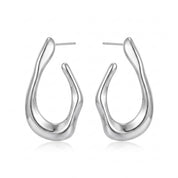 Silver chunky open hoop earrings, mirrored pair on white