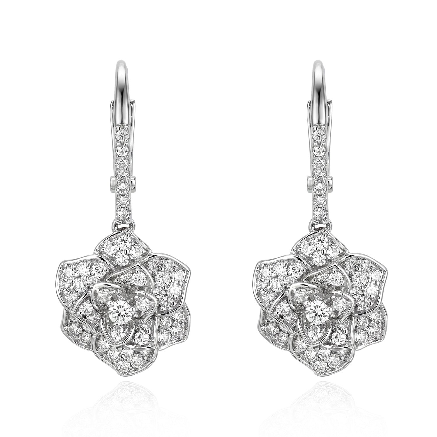 Crystal Camellia Silver Earrings