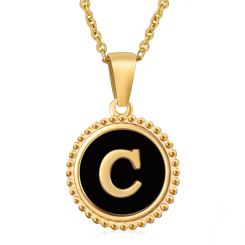 Perrine black beaded initial necklace, letter C