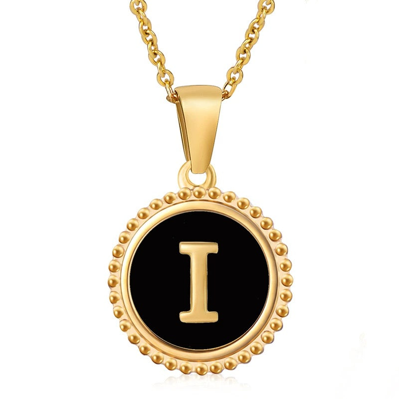 Perrine black beaded initial necklace, letter I