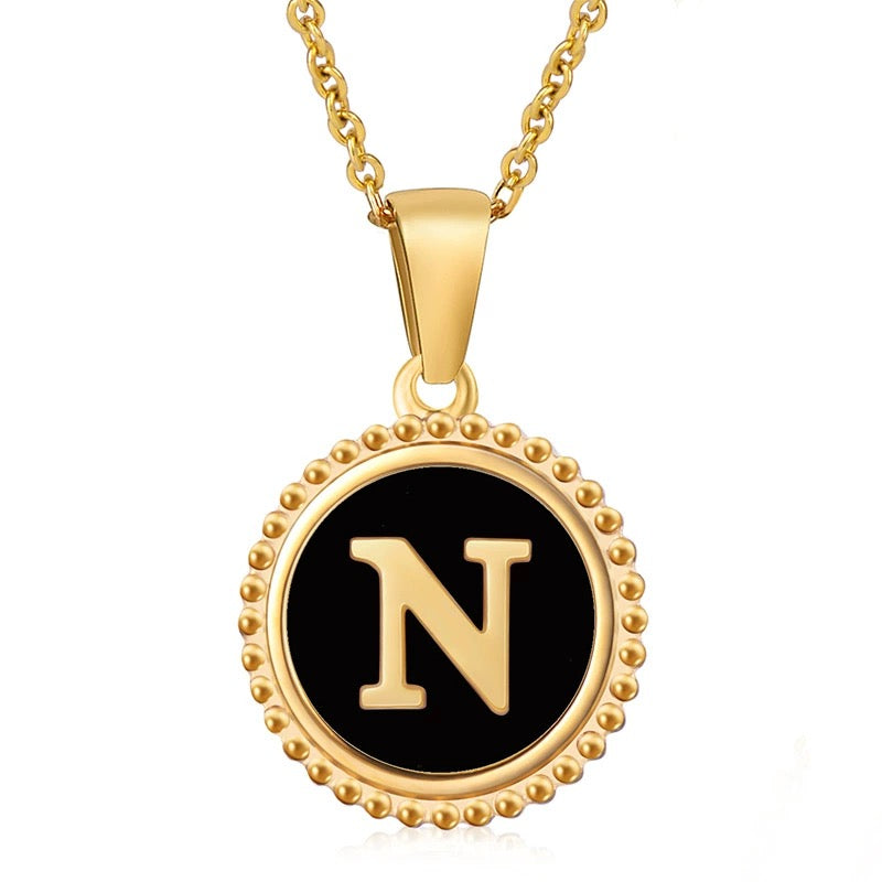 Perrine black beaded initial necklace, letter N