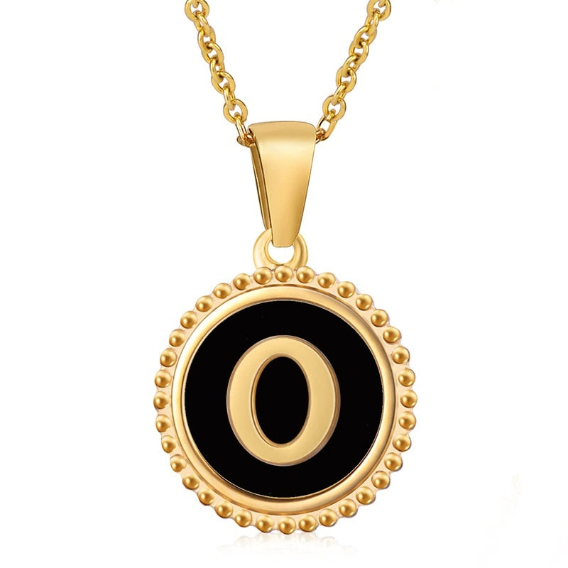 Perrine black beaded initial necklace, letter O