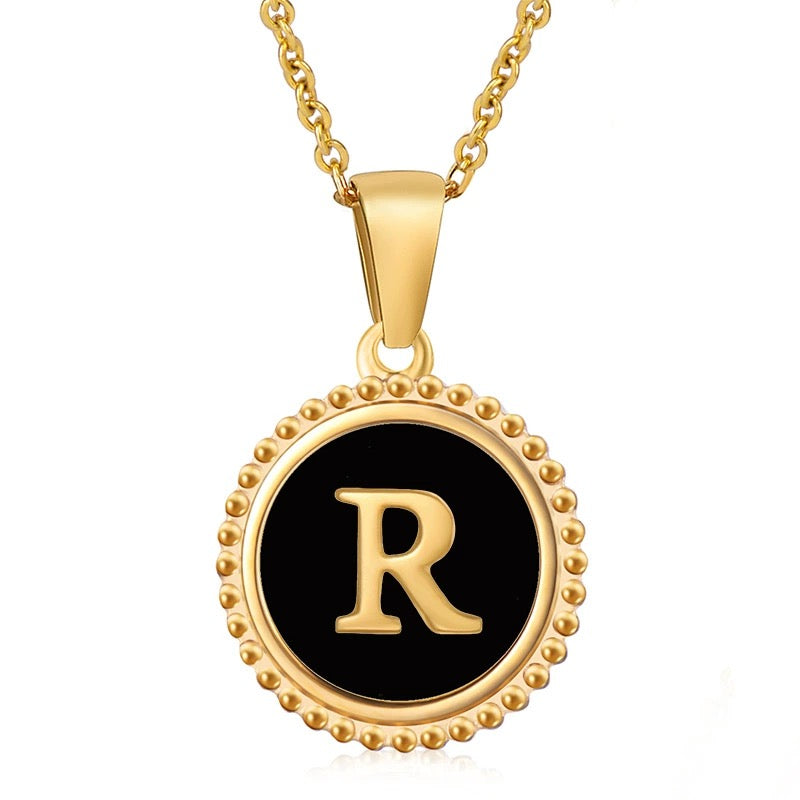 Perrine black beaded initial necklace, letter R