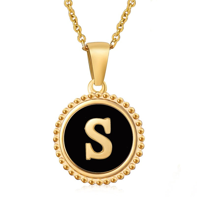 Perrine black beaded initial necklace, letter S